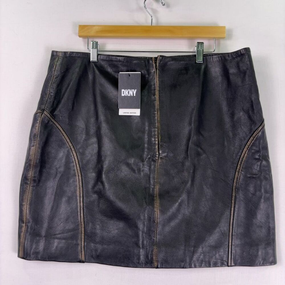 DKNY Black Leather Mini Skirt fits like a 14
